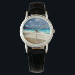 Schöne türkisfarbene tropische Fotografie Armbanduhr<br><div class="desc">Eine Uhr mit einem schönen Foto mit einem türkisblauen Meer und einem Sandstrand mit Wellen von schaumigem Surfen.</div>