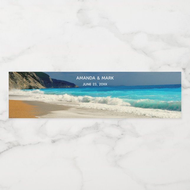 Schöne türkisfarbene tropische Fotografie Wasserflaschenetikett (Einzelnes Label)