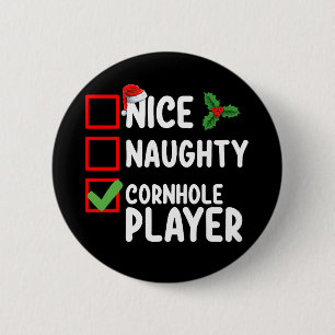 Schöne unartige Cornhole-Spieler-Weihnachtsliste Button