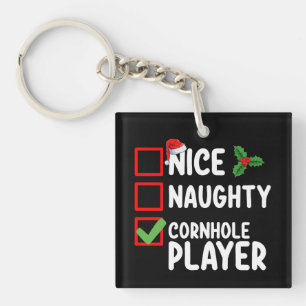 Schöne unartige Cornhole-Spieler-Weihnachtsliste Schlüsselanhänger