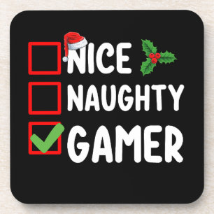 Schöne unartige Gamer-Weihnachtsliste Gaming Santa Getränkeuntersetzer