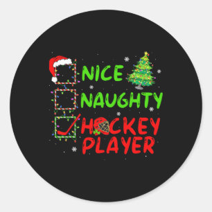 Schöne unartige Hockeyspieler-Checkliste Weihnacht Runder Aufkleber