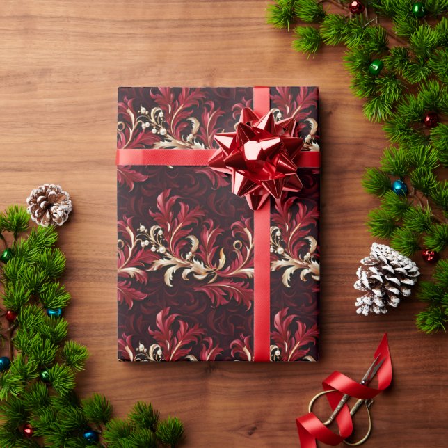 Schöne und elegante Damask Weihnachtsfeiertage Geschenkpapier (Feiertagsgeschenk)