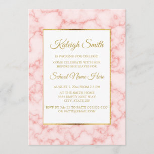 Schöne und elegante rosa Marmor-Gold-Koffer-Party Einladung