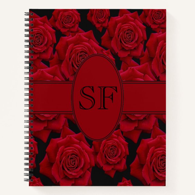 Schöne und elegante Rote Rose Bloom - Monogramm Notizbuch (Vorderseite)