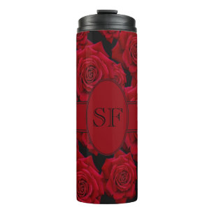 Schöne und elegante Rote Rose Bloom-Monogramm Thermosbecher