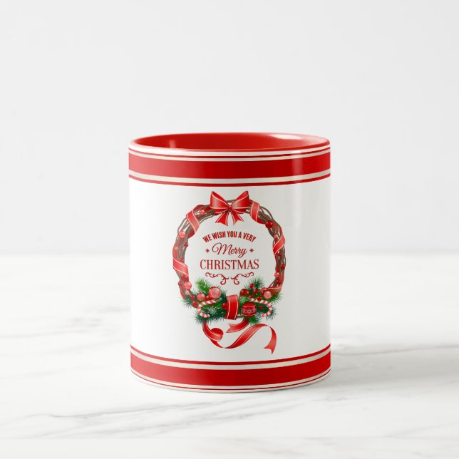 Schöne und elegante Weihnachtskranz-Tasse Zweifarbige Tasse (Mittel)