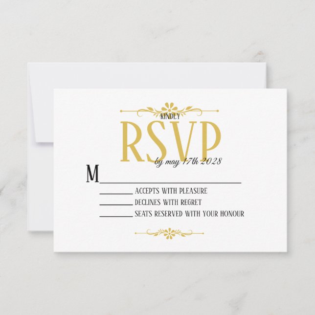 Schöne und elegante weiße und goldene RSVP-Karte RSVP Karte (Vorderseite)