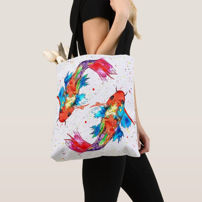 Schöne und farbenfrohe Koi Fish Tote Tasche (Von Nahem)