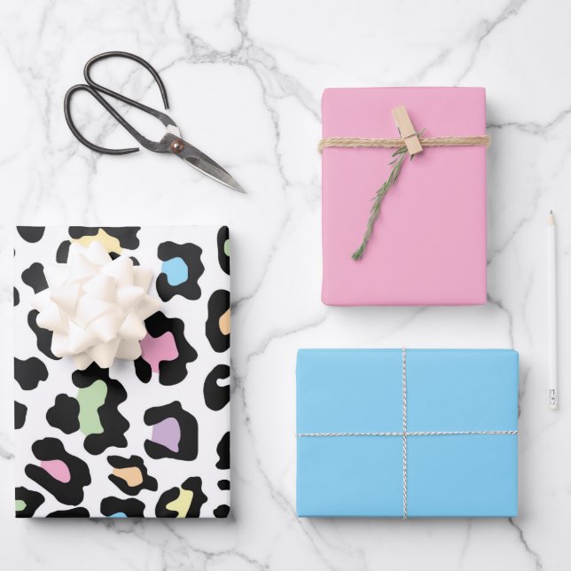 Schöne und farbenfrohe Leopardendrucke Geschenkpapier Set (Vorderseite)