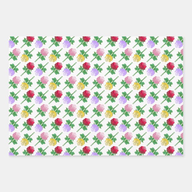 Schöne und farbenfrohe Rosen Geschenkpapier Set (Vorderseite)