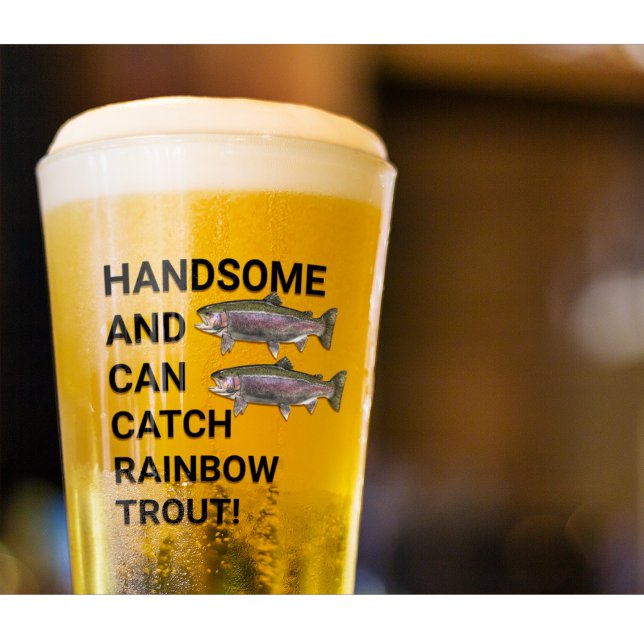 Schöne und gut ausgebaute Fischerei auf Regenbogen Glas (Funny rainbow trout fishing gift beer glass for man cave.)
