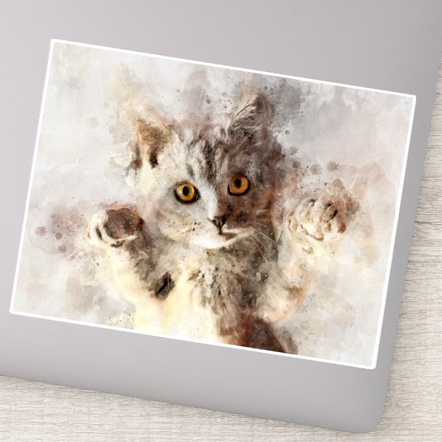 Schöne und niedliche Kätzchenfarbe Aufkleber (Playful Watercolor Kitten with Bright Amber Eyes. Sticker)