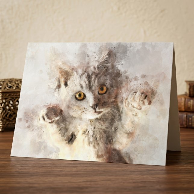 Schöne und niedliche Kätzchenfarbe Dankeskarte (Playful Watercolor Kitten with Bright Amber Eyes. Thank You Card)