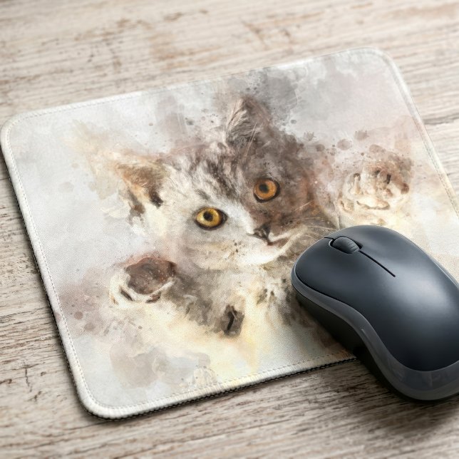 Schöne und niedliche Kätzchenfarbe Mousepad (Playful Watercolor Kitten with Bright Amber Eyes. Mouse Pad)