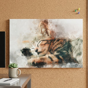 Schöne und süße schlafende Katzenjunge Wasserfarbe Poster