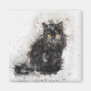 Schöne und trendige schwarze Katze gestresstes Fot Magnet