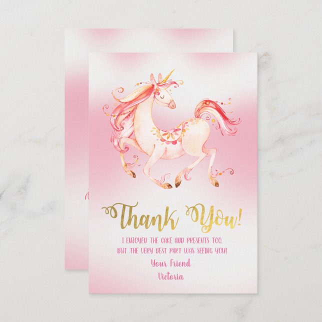 Schöne Unicorn Danke, dass Sie Karten (Vorne/Hinten)