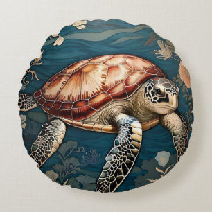 Schöne Unterwasser-Seeschildkröte Rundes Kissen