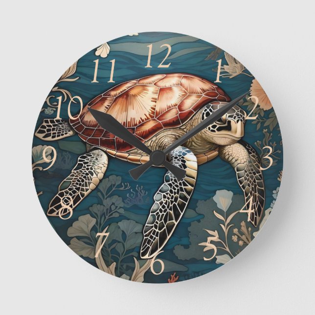 Schöne Unterwasserschildkröte Runde Wanduhr (Vorderseite)