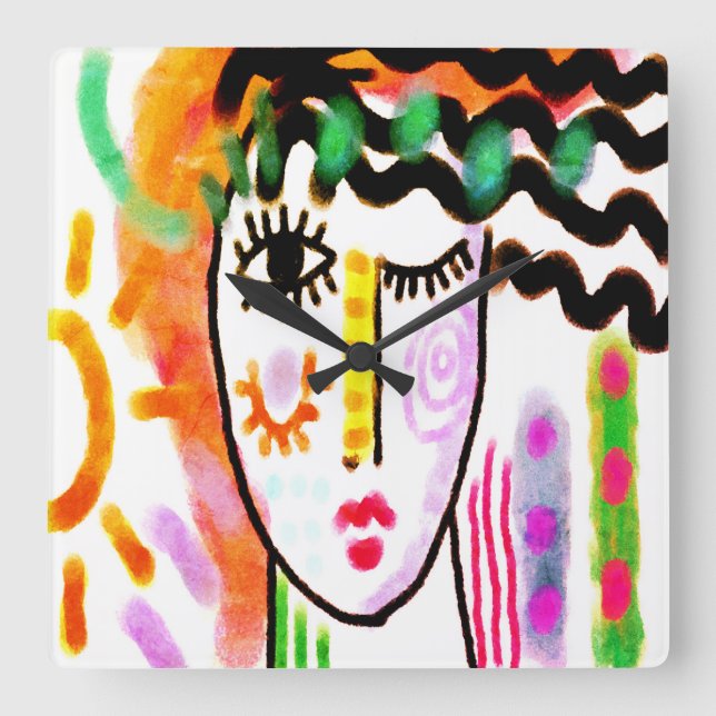 Schöne Ursprüngliche Abstrakte Kunst Quadratische Wanduhr (Vorderseite)