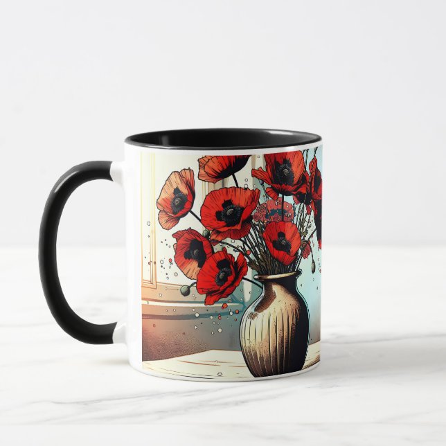 Schöne Vase mit roten Mohnblumen Tasse (Links)