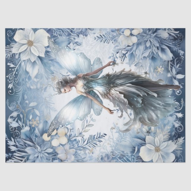 Schöne verzauberte Light Blue Christmas Fairy Seidenpapier (Vorderseite)