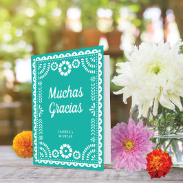 Schöne Verziert Papel Picado Aqua Wedding Dankeskarte