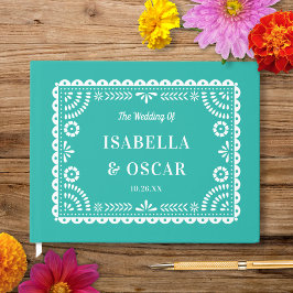 Schöne Verziert Papel Picado Aqua Wedding Gästebuch