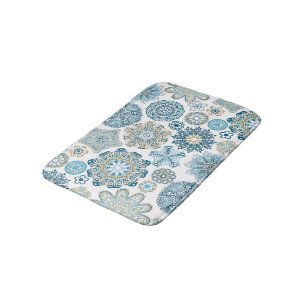Schöne Verzierte Blaue Blume Mandala Muster Badematte