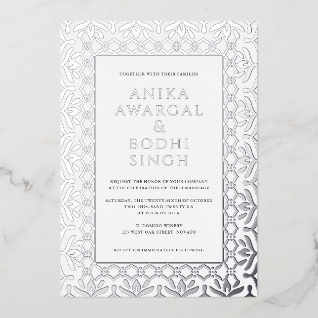 Schöne Verzierte indische Rahmen Hochzeit REAL Folieneinladung (Vorderseite)