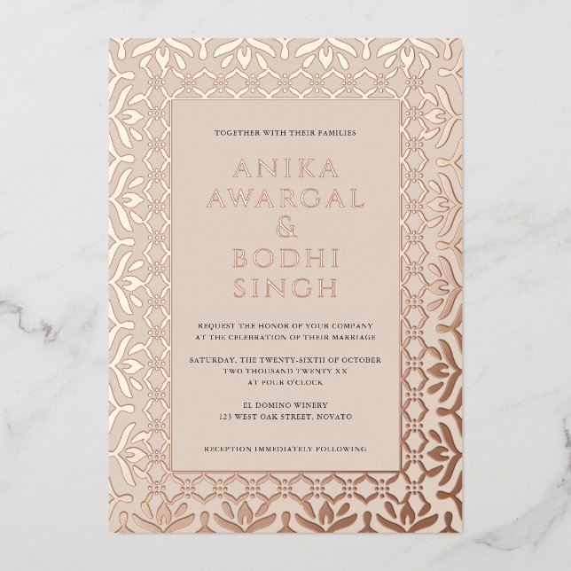 Schöne Verzierte indische Rahmen Hochzeit REAL Folieneinladung (Vorderseite)