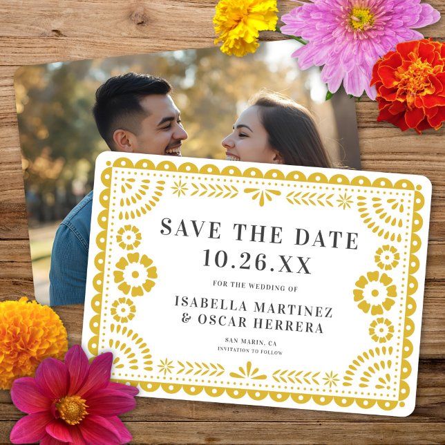 Schöne Verzierte Papel Picado Foto Gelbe Hochzeit Save The Date (Von Creator hochgeladen)
