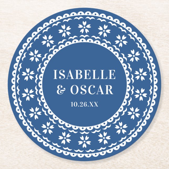 Schöne Verzierte Papel Picado Hochzeit Runder Pappuntersetzer (Vorderseite)