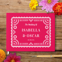 Schöne Verzierte Papel Picado Hot Pink Wedding Gästebuch