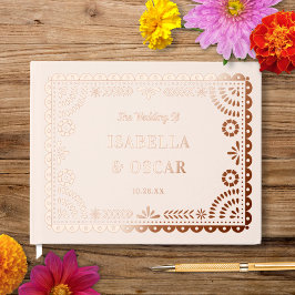 Schöne Verzierte Papel Picado Rose Goldhochzeit Gästebuch