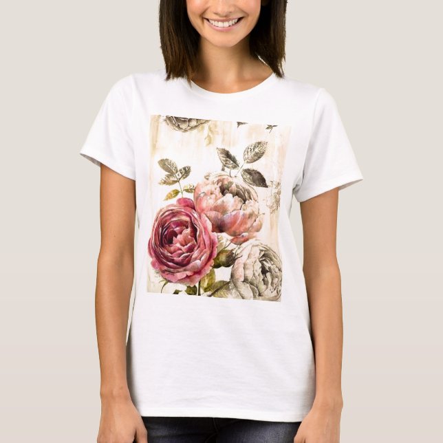 Schöne viktorianische Blumenmalerei T-Shirt (Vorderseite)