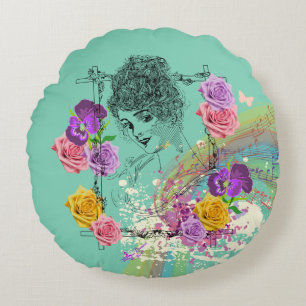 Schöne Viktorianische Dame Aquamarines Rundkissen Rundes Kissen