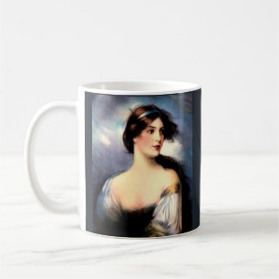 schöne viktorianische Frau mit Wind in den Haaren Kaffeetasse