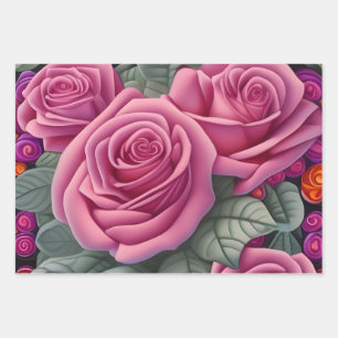 Schöne Viktorianische Pastel Rosa Rose Print Geschenkpapier Set