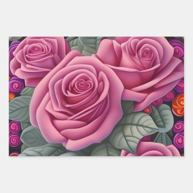 Schöne Viktorianische Pastel Rosa Rose Print Geschenkpapier Set (Vorderseite)