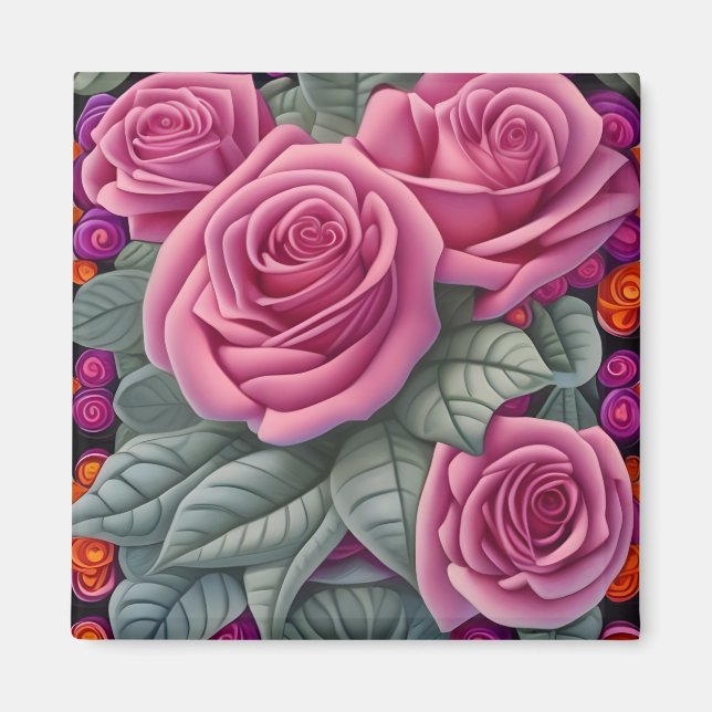 Schöne Viktorianische Pastel Rosa Rose Print Magnet (Vorne)