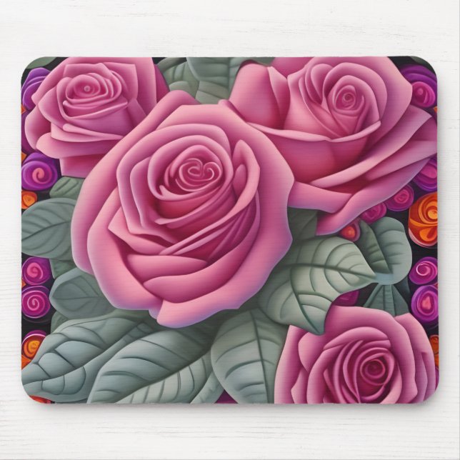 Schöne Viktorianische Pastel Rosa Rose Print Mousepad (Vorne)
