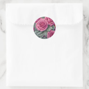 Schöne Viktorianische Pastel Rosa Rose Print Runder Aufkleber