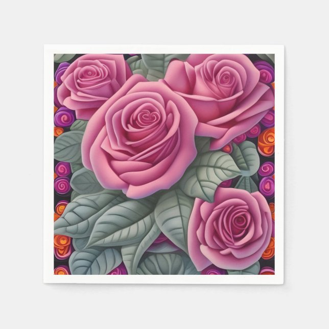 Schöne Viktorianische Pastel Rosa Rose Print Serviette (Vorderseite)