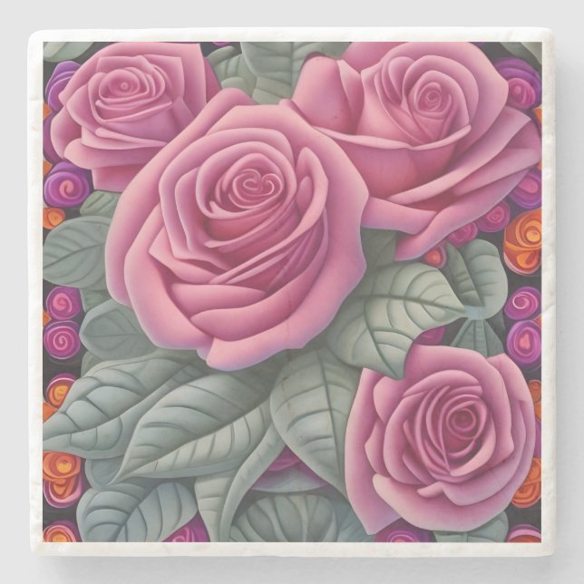 Schöne Viktorianische Pastel Rosa Rose Print Steinuntersetzer (Vorderseite)