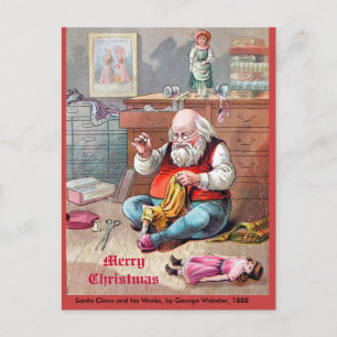 Schöne Vintage 1888 Weihnachtsmann Nähpuppen Feiertagspostkarte