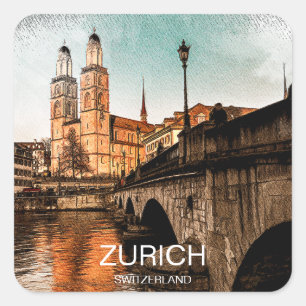 Schöne Vintage-Ansicht von Zürich Schweiz Quadratischer Aufkleber