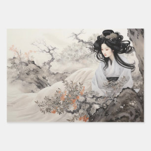 Schöne Vintage-Asiatische Kunstmöbel Decoupage Geschenkpapier Set