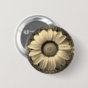 Schöne Vintage-Blume auf Hintergrund Monogramm Button
